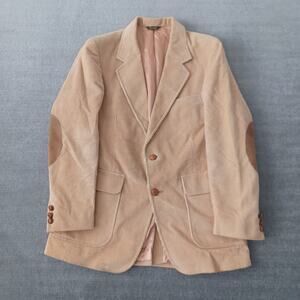 VTG Michael Sterns Corduroy Sport Coat Men 38R Tan Elbow Patches Preppy Academic